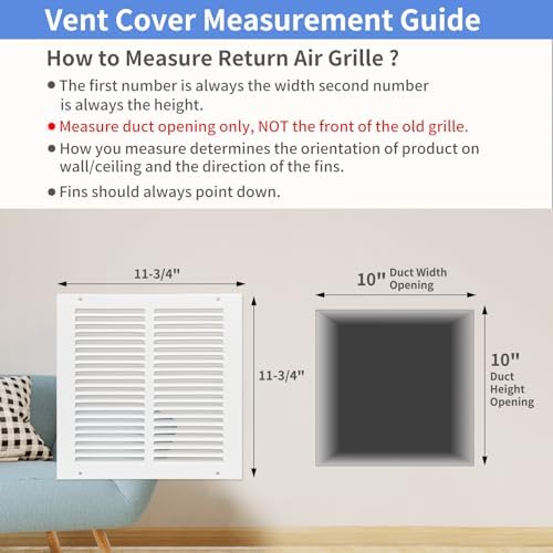 Howeall 10"W x 10"H Steel Return Air Grille, Air Return Vent Cover - Image 5