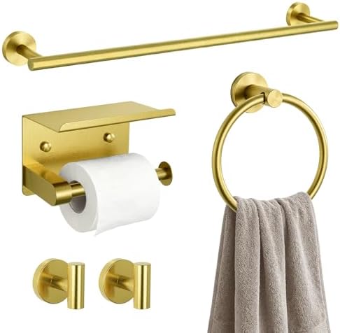 5-Piece Gold Bathroom Accessories Set Complete Wall Mounted by HELLKOPF