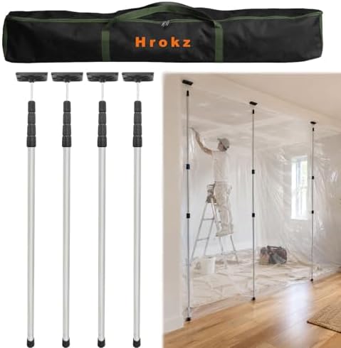 12FT Dust Barrier Poles 4 Pack, Stainless Steel Retractable Zipper Wall Poles by Hrokz