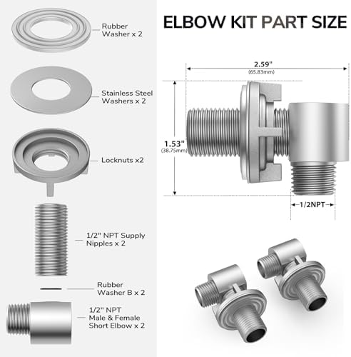 HURRAN Wall Mount Commercial Faucet Installation Kit-1/2" NPT Connector Adapter - Image 2