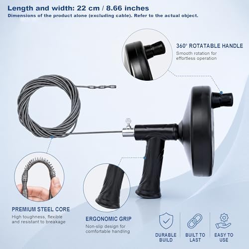 33 FT Drain Snake Auger, Heavy Duty Plumbing Snake - Image 5