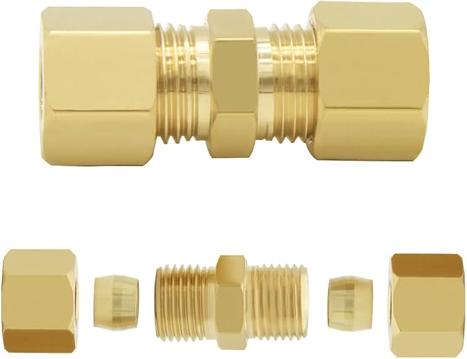 Hooshing 3PCS Brass Compression Tube Fitting 1/4" OD x 1/4" OD Connector - Image 3