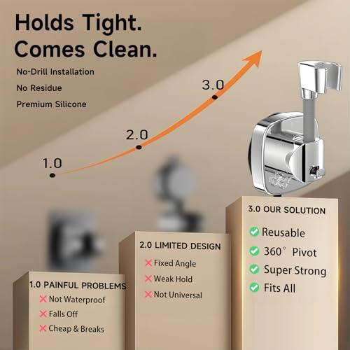 No Drill Shower Head Holder, Strong Suction Cup 360° Adjustable Handheld Shower - Image 5