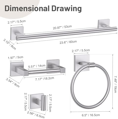 Lairuier Brushed Nickel Bathroom Accessories, Towel Bar Set Wall Mounted - Image 7