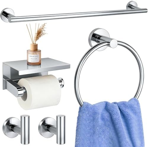 5 Pieces Bathroom Hardware Accessories Set Polished Chrome, 24Inch RoundTowel by Delarkusi