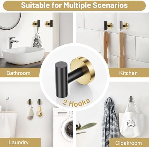 Black Gold Bathroom Hardware Set, Toilet Paper Holder, Towel Ring & Hooks - Image 4