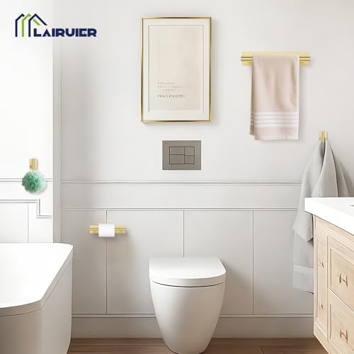 Lairuier Brushed Gold Bathroom Hardware Set, Adhesive or Screw Wall Mounted - Image 5