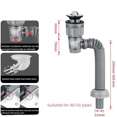Bathroom Sink Drain Kit with Flexible Expandable P-Trap Sink Drain Pipe Tube - Image 2