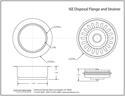 Westbrass A2089SEV-62 3-1/2" Kitchen Sink Waste Disposal Drain Flange and - Image 2