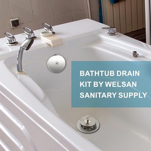 WELSAN Brushed Nickel Bathtub Drain and 1 Hole Overflow Kit, Bath Tub Drain - Image 2