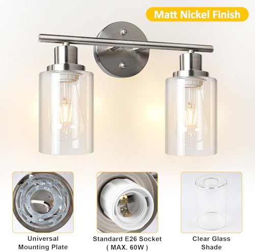 Unicozin 2 Light Vanity Lights, Brushed Nickel Wall Sconce Light - Image 4