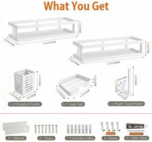 PUSDON 5-in-1 Shower Caddy & Kitchen Organizer Set, Wall Mount Wide Spice Rack - Image 3