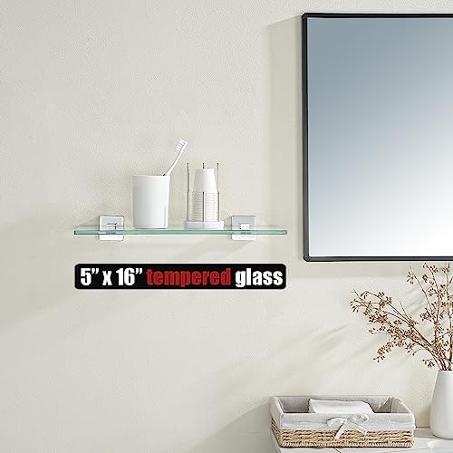 JQK Bathroom Glass Shelf, Floating Tempered Glass Shower Storage 16 by 5 inches - Image 2
