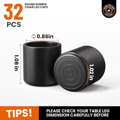 7/8" 32Pcs Rubber Chair Leg Caps - Image 2