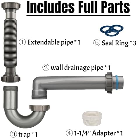 Flexible Sink Drain Kit, 1-1/2 In Expandable P-Trap - Image 2