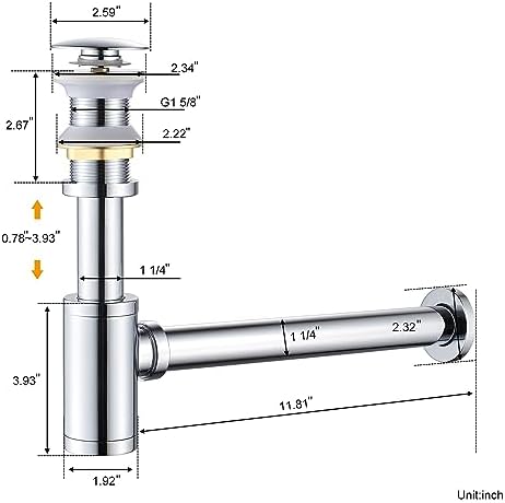 Bathroom Basin Sink Waste P-Trap Drain Kit, Adjustable Bottle Trap - Image 6
