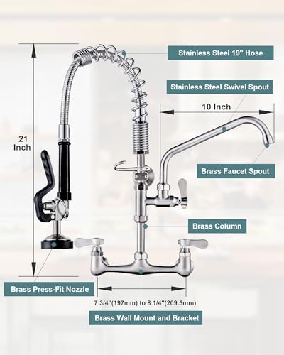 ALEASHA 21" Commercial Sink Faucet Wall Mount - Image 3