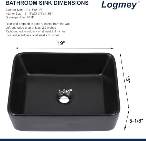 Logmey 19x15 Inch Black Vessel Sink - Image 6