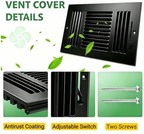 12x6 Inch Duct Opening Ceiling Register, 3-Way Steel Sidewall Air Vent Grille - Image 4