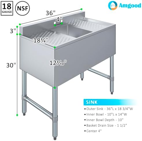 AmGood One Compartment Stainless Steel Under bar Sink - Image 3