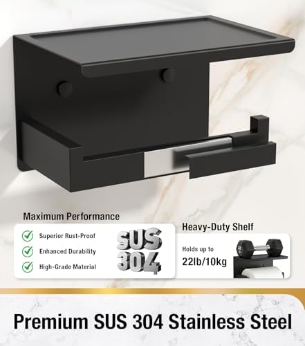 HITSLAM Toilet Paper Holder Matte Black, Adhesive Wall Mount, No Rotation - Image 6