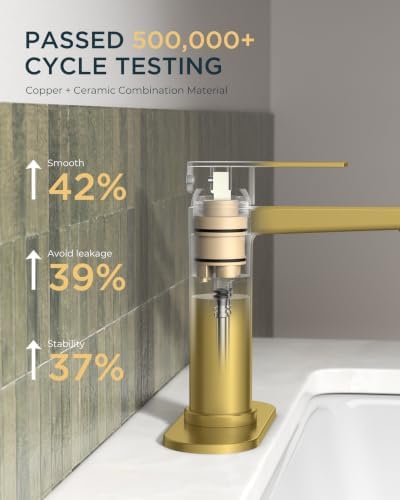 FORIOUS Single Hole Bathroom Faucet Gold, Commercial Faucet - Image 2