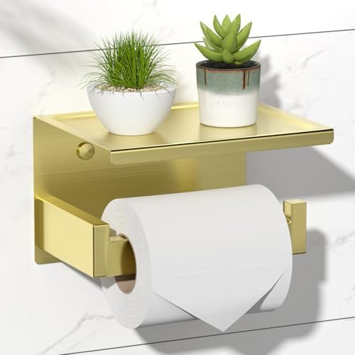 HITSLAM Toilet Paper Holder Brushed Brass, Adhesive Wall Mount, No Wobble by HITSLAM