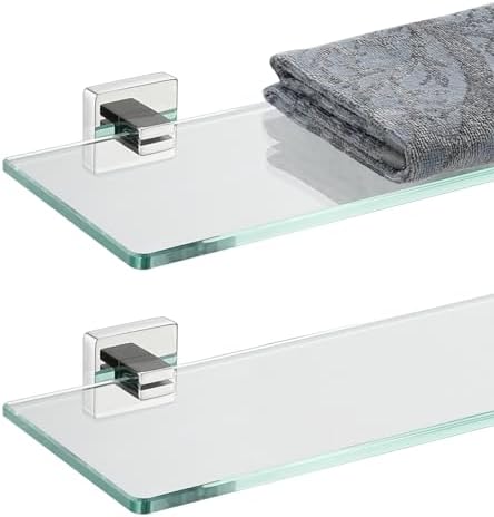 JQK Bathroom Glass Shelf, Floating Tempered Glass Shower Storage 16 by 5 inches by Homeimprovement