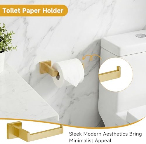 5-Piece Brushed Gold Bathroom Accessory Set, 16 Inch Bathroom Hardware Set - Image 6
