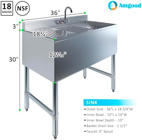 36 in. x 19 in. Stainless Steel Underbar Sink - Image 3
