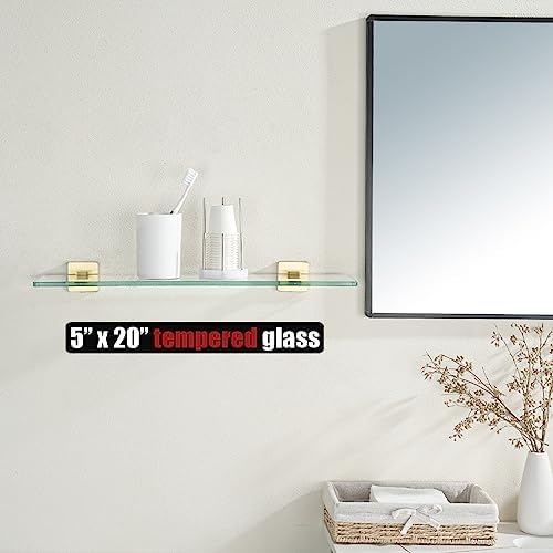 JQK Bathroom Glass Shelf, Floating Tempered Glass Shower Storage 20 by 5 inches - Image 2