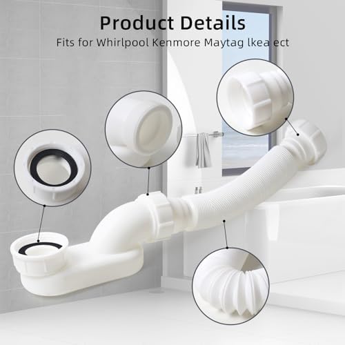 Low Profile 1 1/2" P Trap Flexible Bathtub & Shower Drain Pipe, Flat P Trap Kit - Image 3