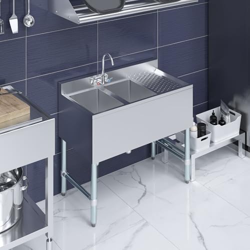 AmGood 36 in. x 19 in. Two Compartment Under Bar Sink - Image 5
