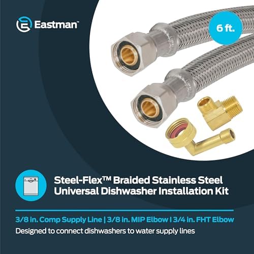 Eastman 6 Ft. Dishwasher Installation Kit, Braided Stainless Steel Supply Line - Image 2