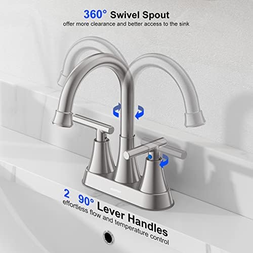 Bathroom Faucet, Hurran 4 inch Centerset 2-Handle Lead-Free, Brushed Nickel - Image 4