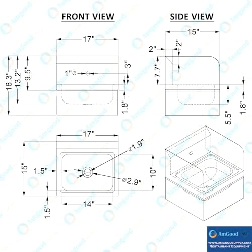 Stainless Steel Hands-Free Wall-Mounted Hand Sink 17 in. x 15 in. - Image 4