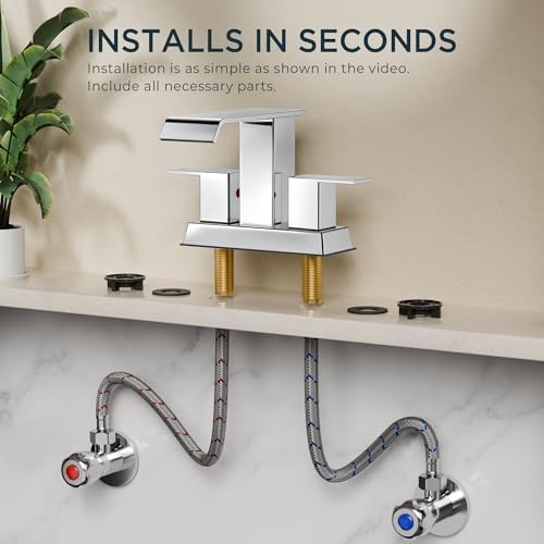 FORIOUS Waterfall Bathroom Faucets 3 Hole 4 Inch Centerset Sink Chrome - Image 5