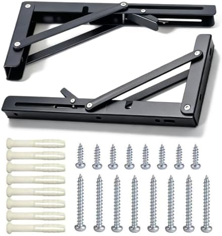 10 Inch Black Folding Shelf Brackets, 2 Pack Metal Heavy Duty Shelf Bracket - Image 2