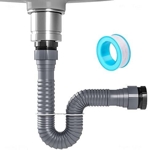 NiHome Kitchen Sink Drain Kit P-Trap 1-1/2" 1-1/4" Flexible Pipe by NiHome