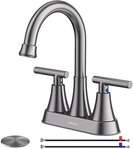 Bathroom Faucet, Hurran 4 inch Centerset 2-Handle Lead-Free, Brushed Grey by Hurran
