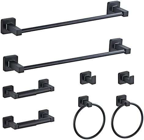 Matte Black Bathroom Hardware Set 8 Pieces, Towel Bar Set Stainless Steel Wall by bluebyrne