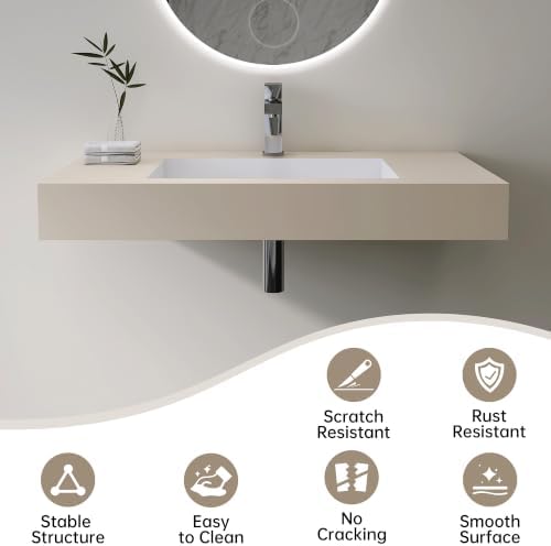 Stone Resin Bathroom Sink, Wall Mount Sink 35"L x 19"W - Image 2