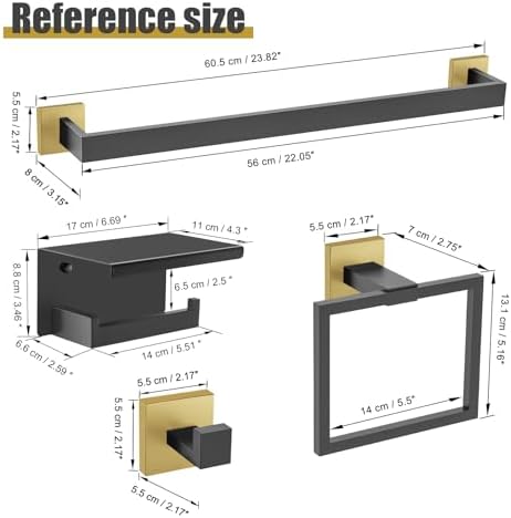 TURS Bathroom Hardware Set Black and Gold 4-Piece Towel Bar Set Include 24 Inch - Image 7