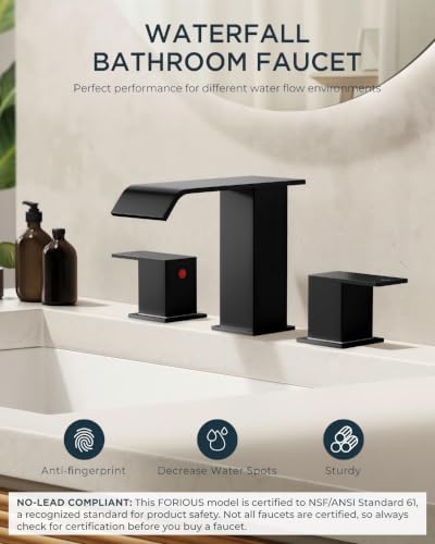 FORIOUS Bathroom Faucet 3 Hole 8" Widespread Sink Faucets Matte Black - Image 5