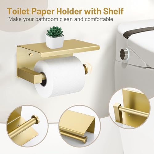 Lairuier Bathroom Hardware Set Brushed Gold, Towel Holder Set Wall Mounted - Image 2