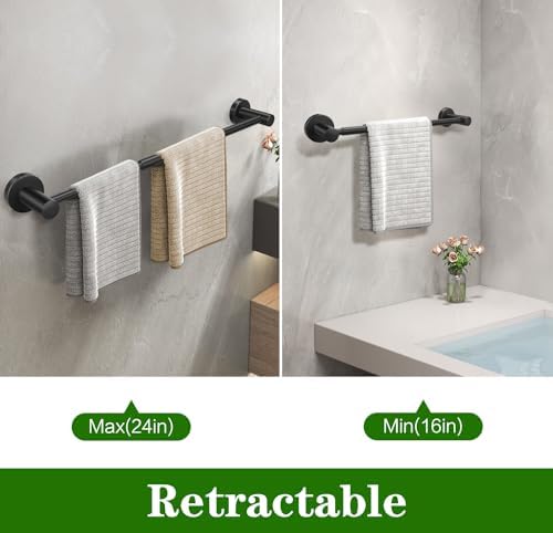10pcs Matte Black Retractable Bathroom Hardware Set - Image 2