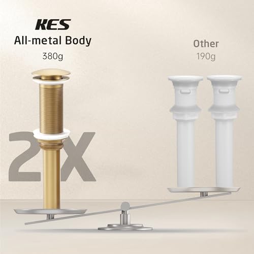 KES Brushed Gold Bathroom Pop Up Drain - Image 4