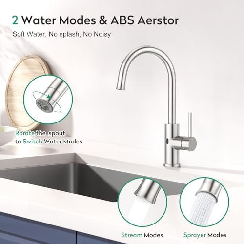 CREA Touchless Kitchen Faucet Infrared Sensor, 2 Water Modes Motion Activated - Image 4