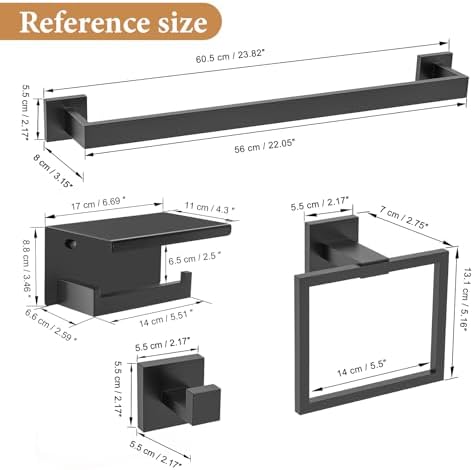 TURS Bathroom Hardware Set Black 4-Piece Towel Bar Set Include 24 Inch Towel - Image 7