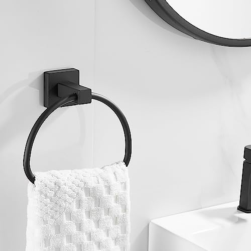 Leyden Black Toilet Paper Holder Towel Ring, Matte Bathroom Hand Towel Holder - Image 2